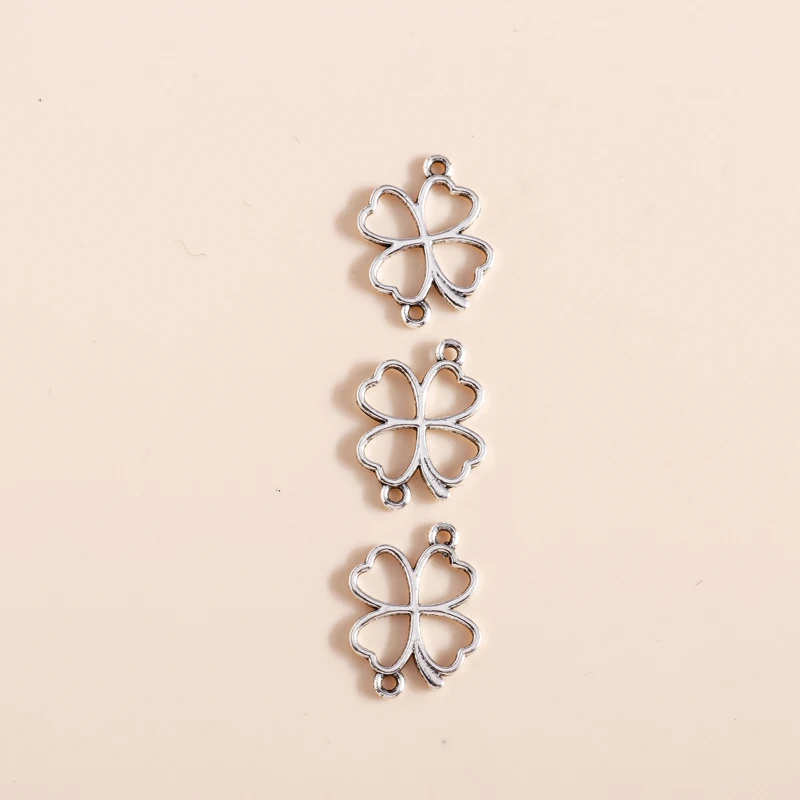 Leslie 50 Stück Blumen-Charms, glückliches irisches vierblättriges Kleeblatt, Gold, Silber, Farbe, Anhänger, antiker Schmuck, DIY, handgefertigtes Handwerk – Detail 11