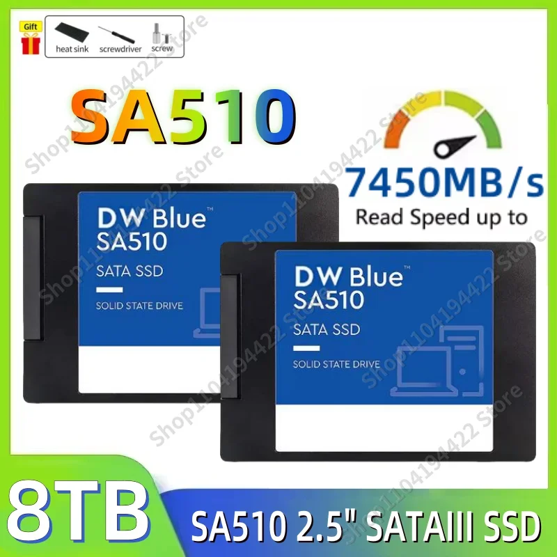 

100% Original SA510 Blue 1TB 2TB 4TB 8TB SSD 2.5 " SATA III Internal Solid State Drive Raed Up to 7450 MB/s for Laptop Server PC