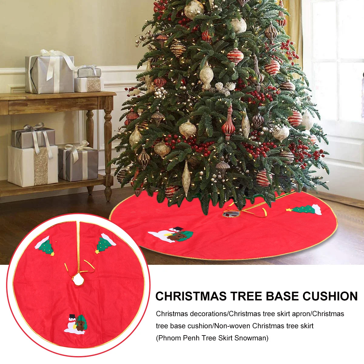 

1Pcs Christmas Tree Skirt Large 90cm Xmas Mat Comfortable Soft Stitching Holiday Home Decoration Snowman Style