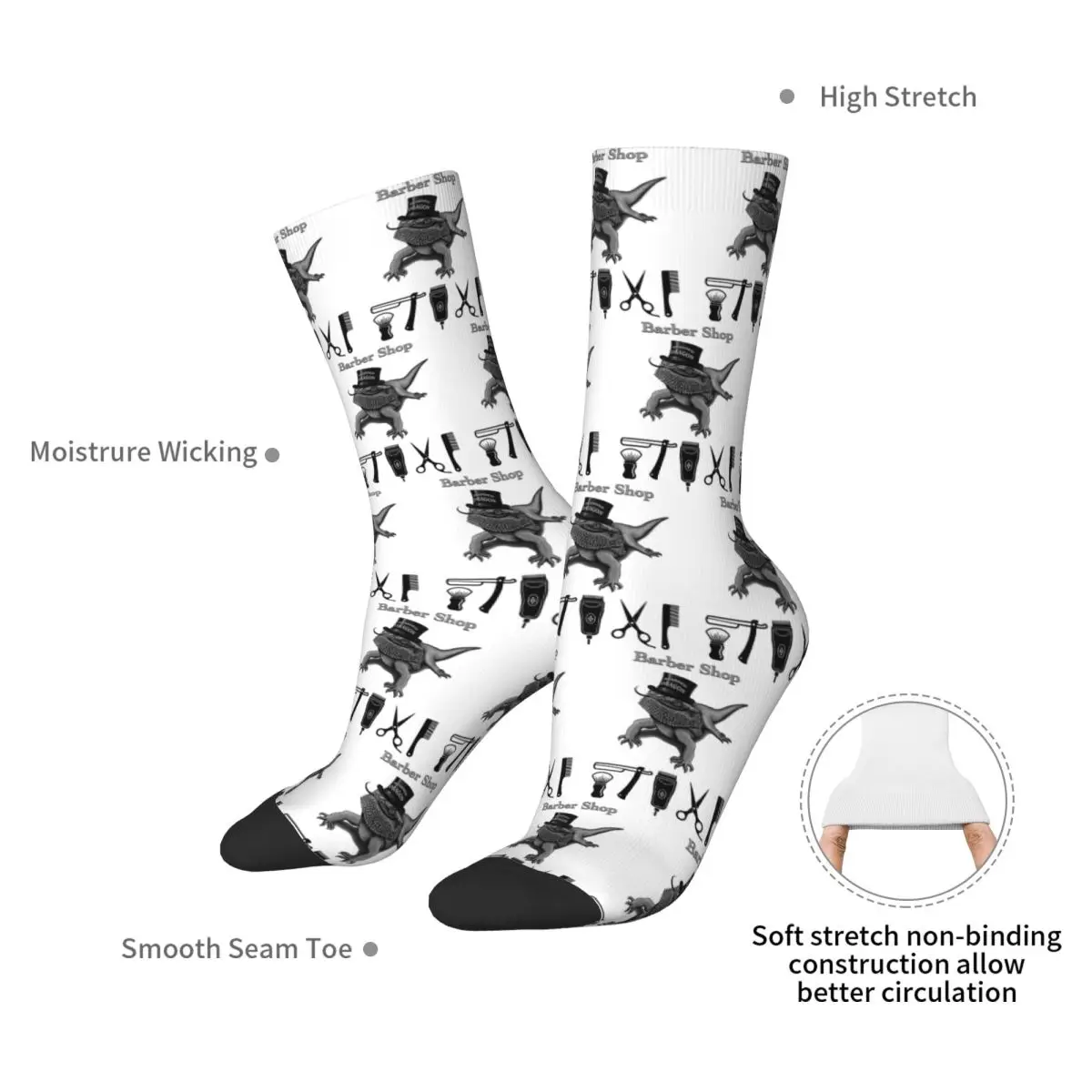 Bearded Dragon Barber Shop Socks Harajuku Sweat Absorbing Stockings All Season Long Socks for Man's Woman's Christmas Gifts