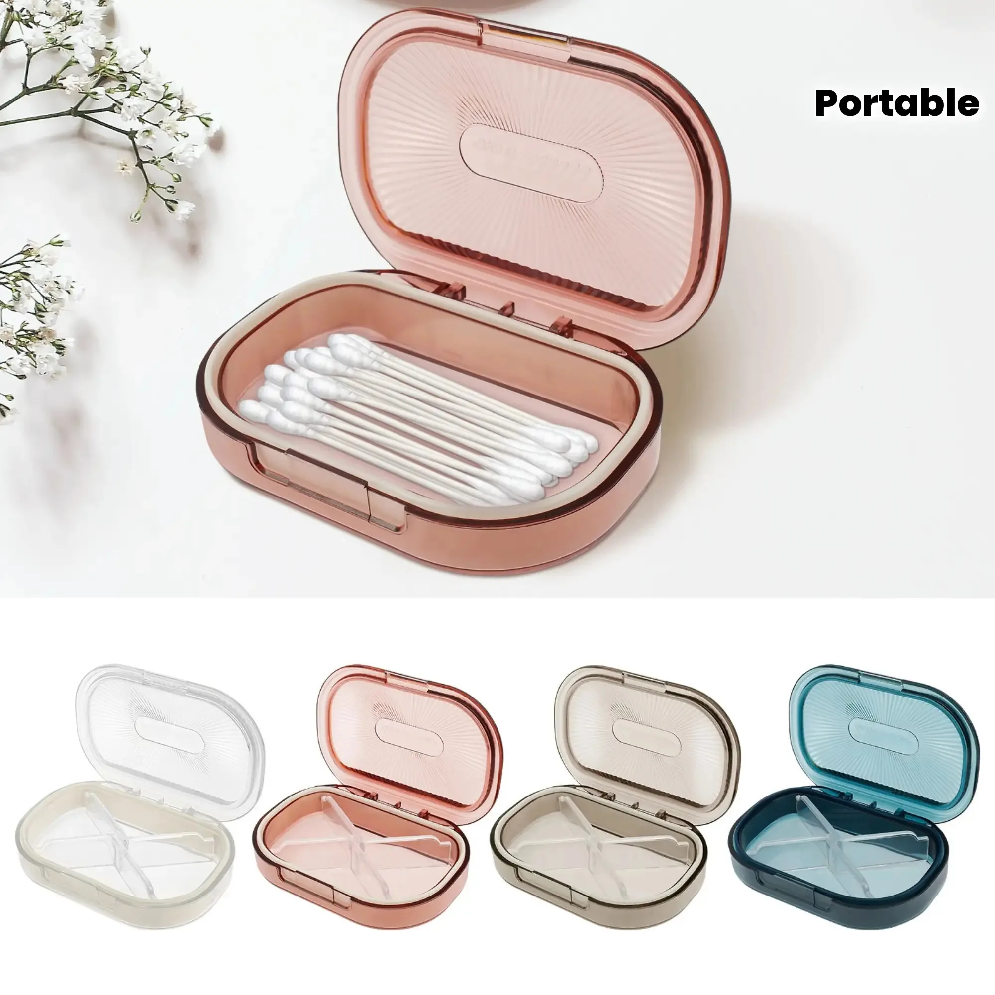 1PC Set Charming Style Oval Portable Travel Storage Box- Buckle Plastic Storage Box, Suitable for Swabs, Jewelry, Dental Floss