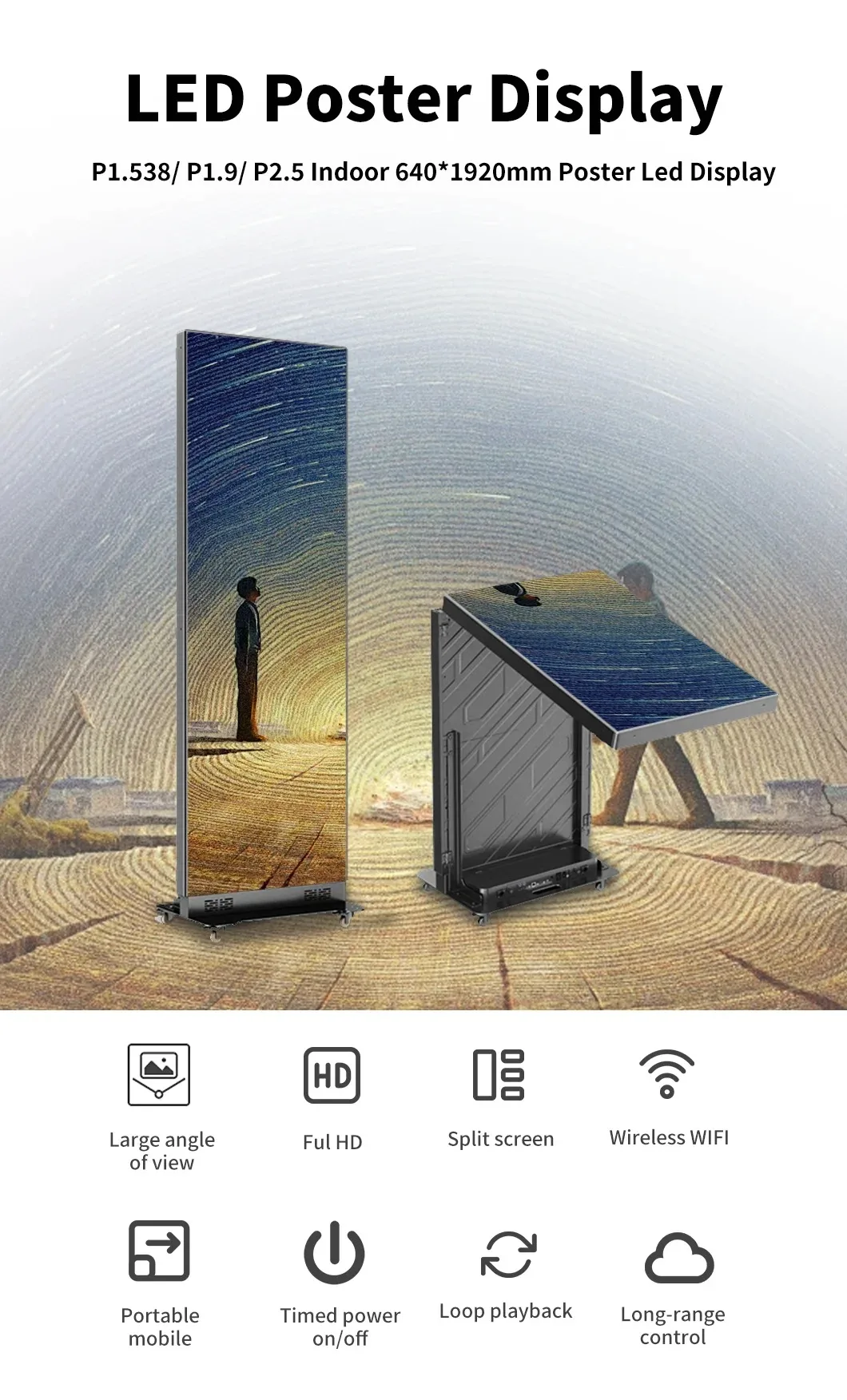 P2.5 Indoor Portable Floor‑Standing Full‑Color LED Poster Screen, Commercial Digital Advertising Display with SDK & NovaLCT Cont