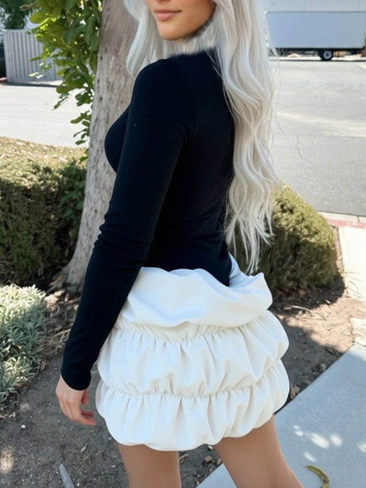 Tossy contraste com decote em v elegante mini vestido para mulher magro mangas compridas de cintura alta streetwear bodycon vestido feminino mini vestido