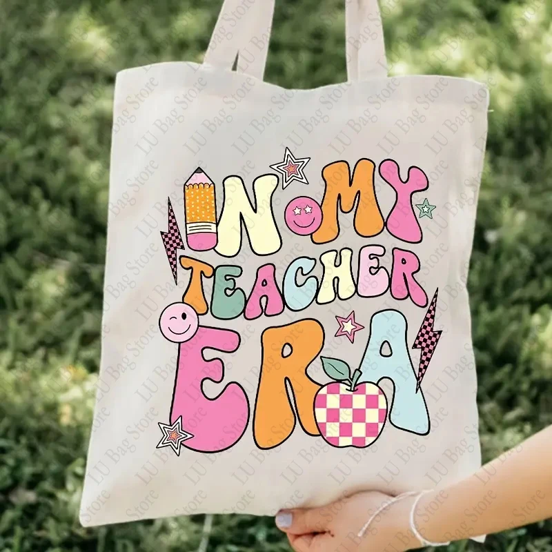 In My Teacher Era Tote Bag Perfect for Shopping Casual Canvas Shoulder Bags Christmas Birthday Gifts Back To School Bags