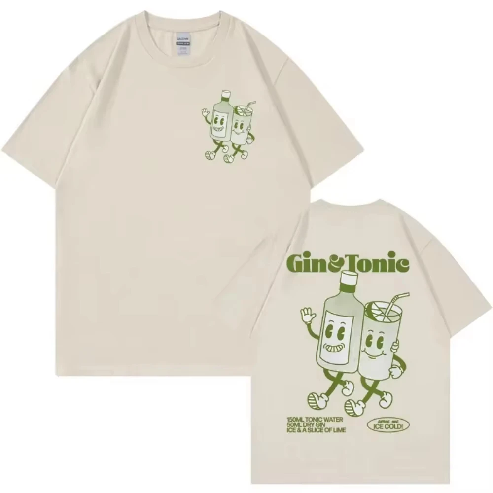 2026 Unisex Retro Cartoon Aesthetic T Shirts  GIN AND TONIC Meme T Shirt Men Summer Fashion Funny Cocktail Meme Graphic T-shirt