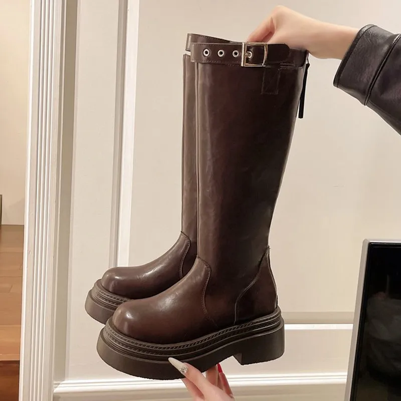 

NEW Platform Women Knight Long Boots Fashion Warm Fur Shoes 2026 Autumn Winter Square Heels Ladies Knee High Booties Mujer Botas