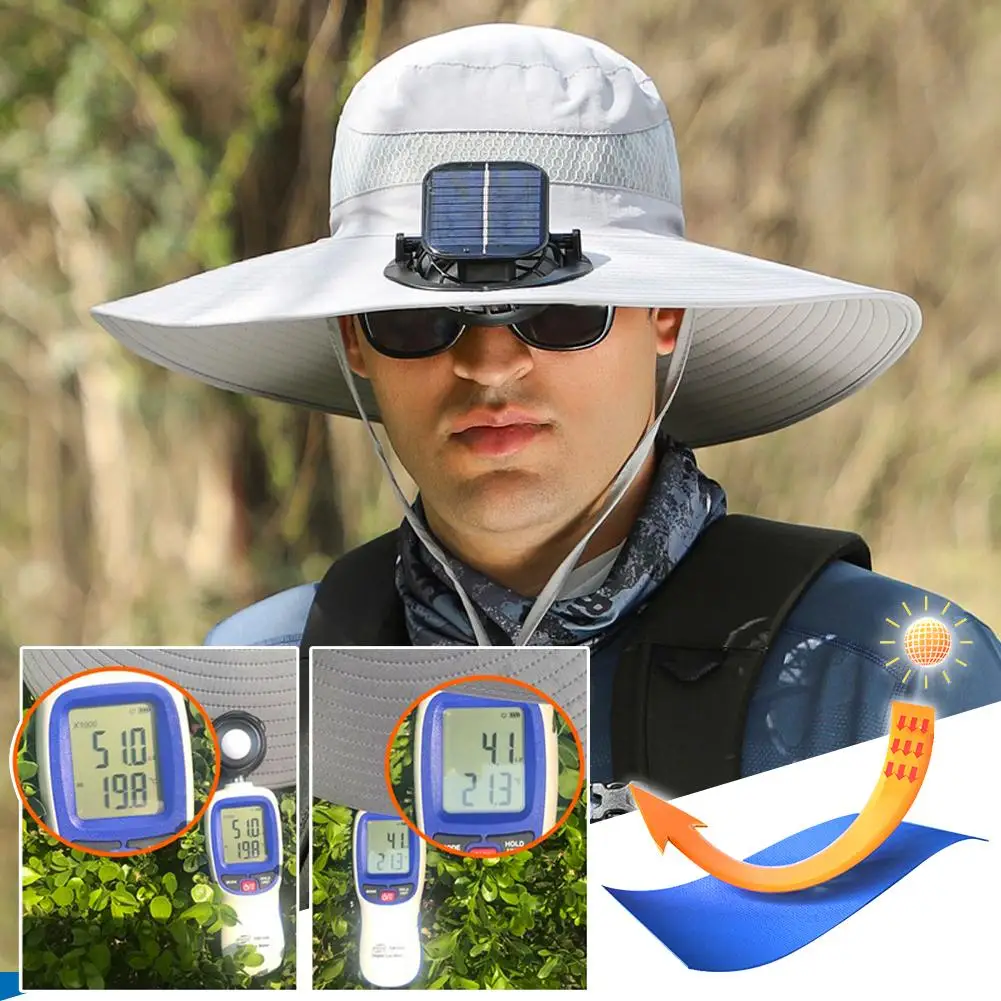 Large Fan Hat Summer Outdoor Male Solar Rechargeable Cooling Fishing Hat Sun Large Wind Shade Protection Cool Hat G4U1