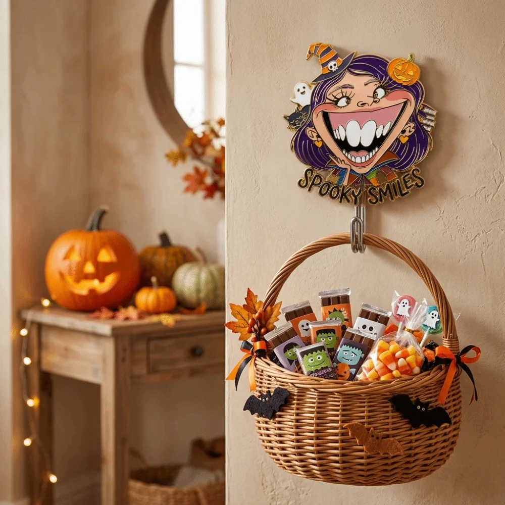 No Drill Halloween Hooks Traceless Sticky Lightweight Sturdy Plastic Self Adhesive Hooks Vivid Printing Strong Sticky Backing