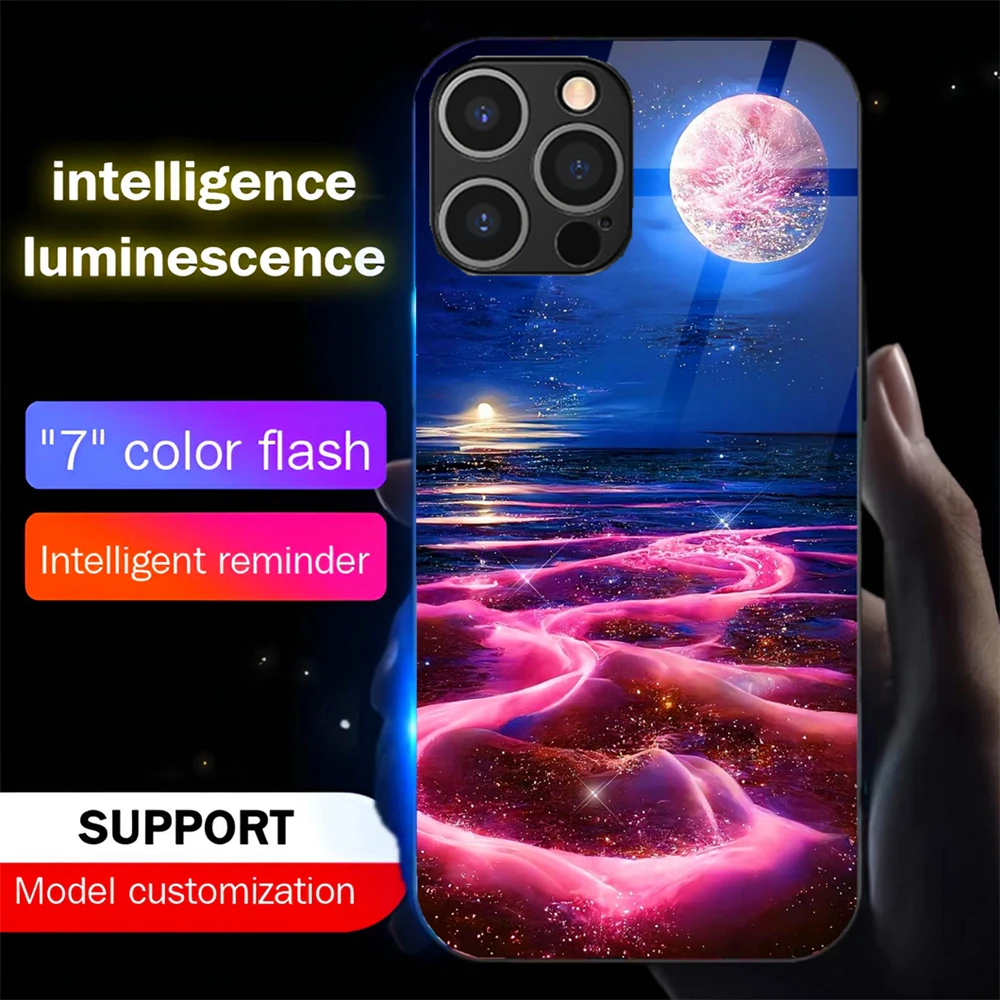 

Pretty Galaxy Beach Sound Music Control Led Light Phone Case Glowing Cover For Samsung S26 S25 S24 S22 S23 S21 S20 FE Plus Ultra