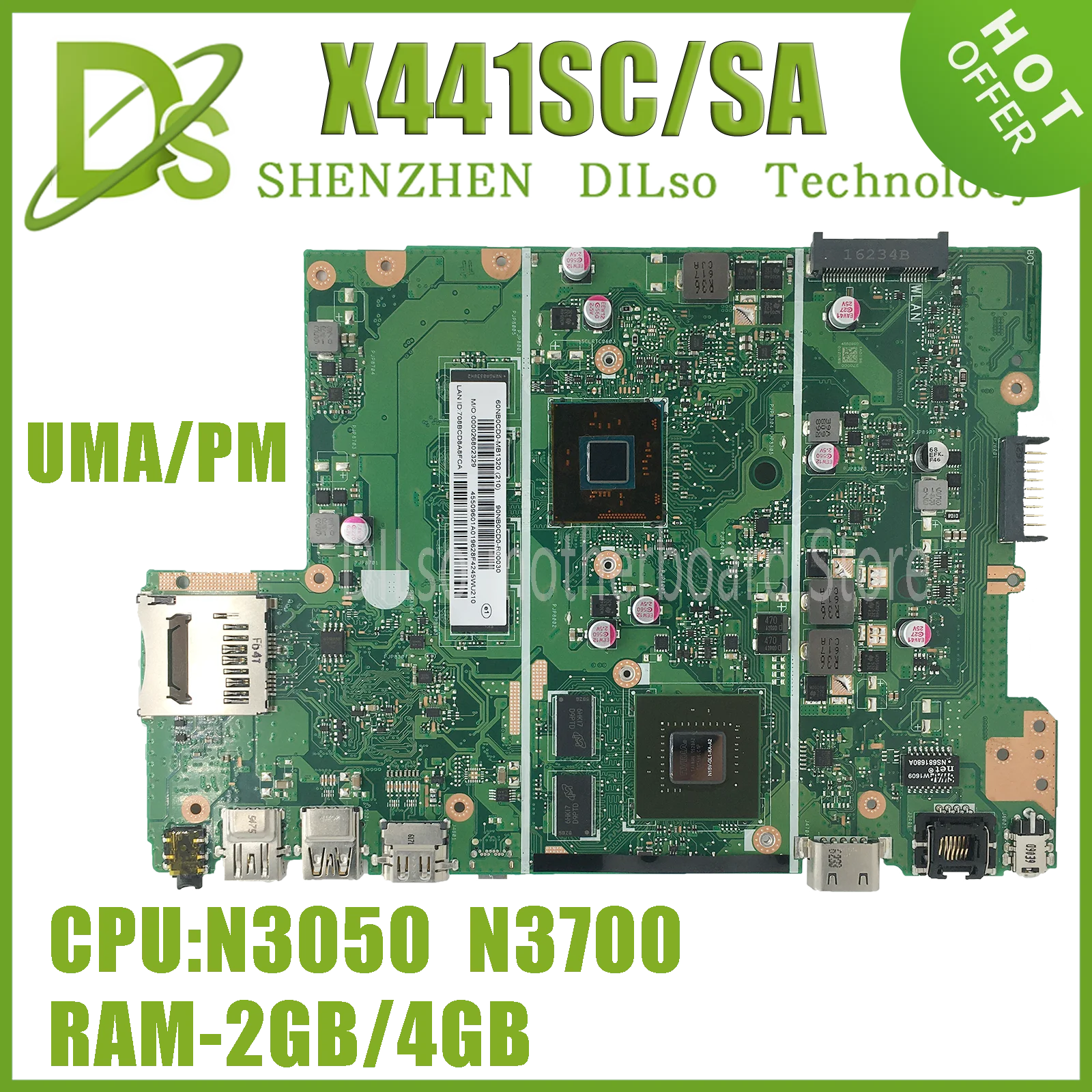 

KEFU Mainboard For ASUS A441SC A441SA X441SA X441SC F441S X441S A441S Laptop Motherboard N3050/N3060 N3700/N3710 2GB/4GB-RAM