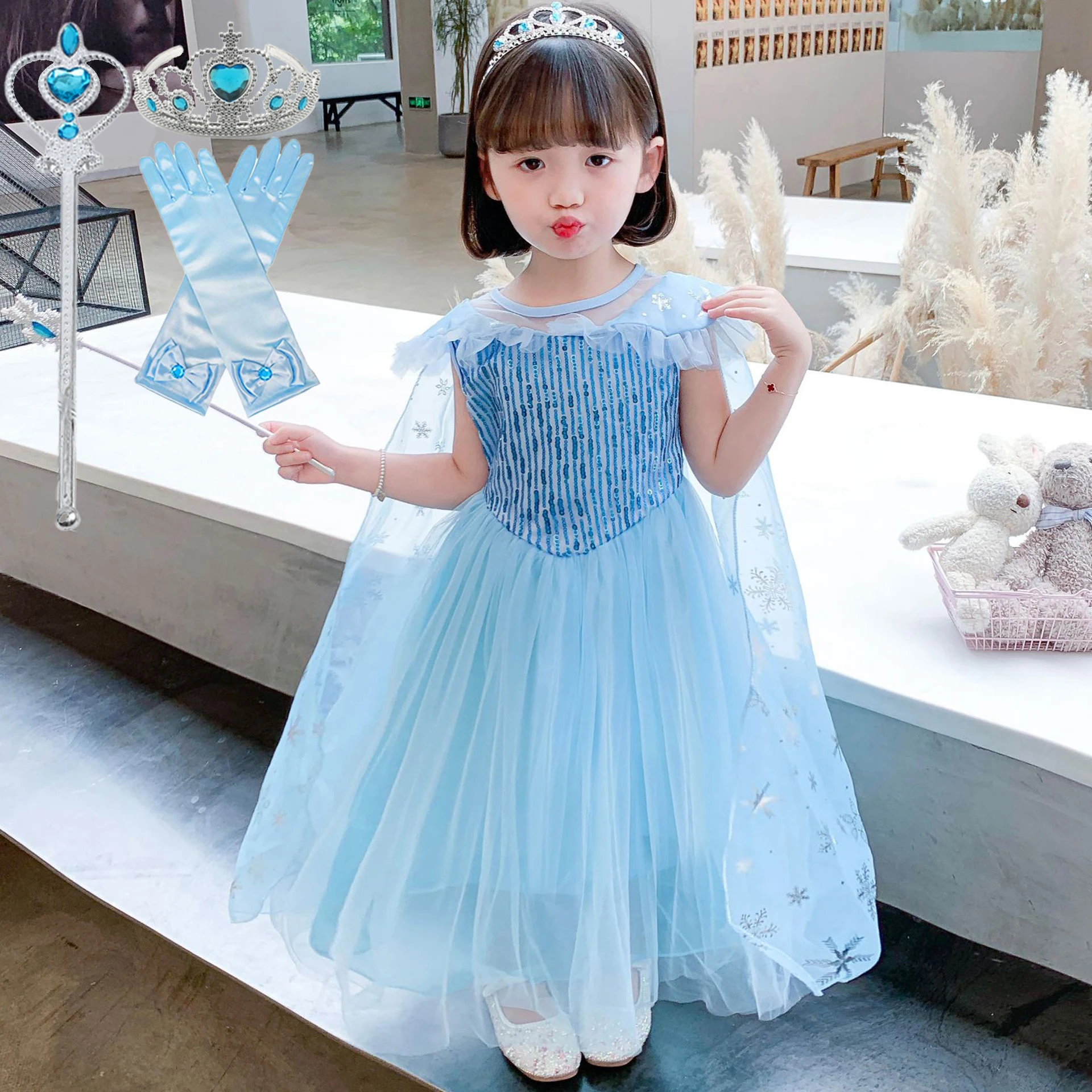 Girls Else Princess Dresses Carnival Cosplay Halloween Costume Cloak Children Birthday Party Dress for Kids Snow Queen Clothing