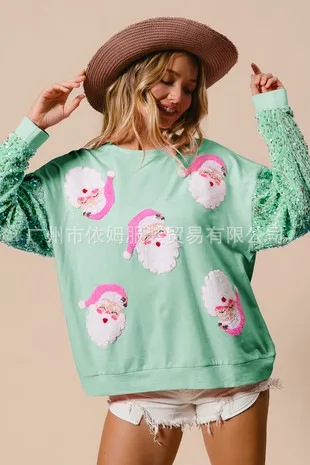 

2025 Winter Pullover Damen Sudaderas Christmas Themed Fashionable Printed Long-sleeved Round-neck Pullover Sweater Women's Top