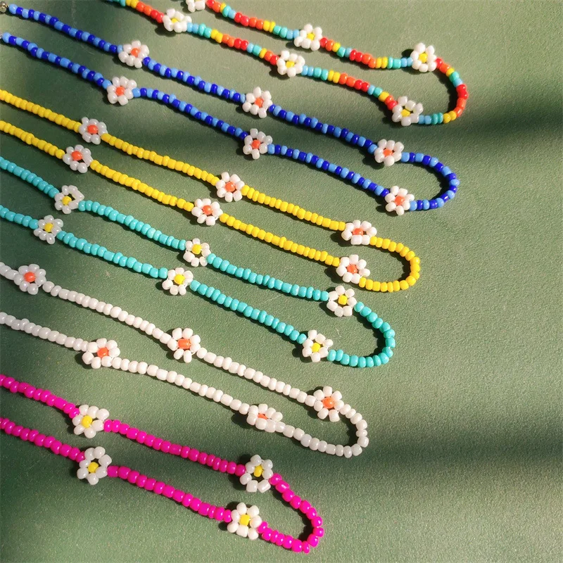 

6PCS Women Bohemian Colorful Evil Eyes Glass Beads Choker Necklace Set Women Colorful Flowers Beads Splicing Necklace Set