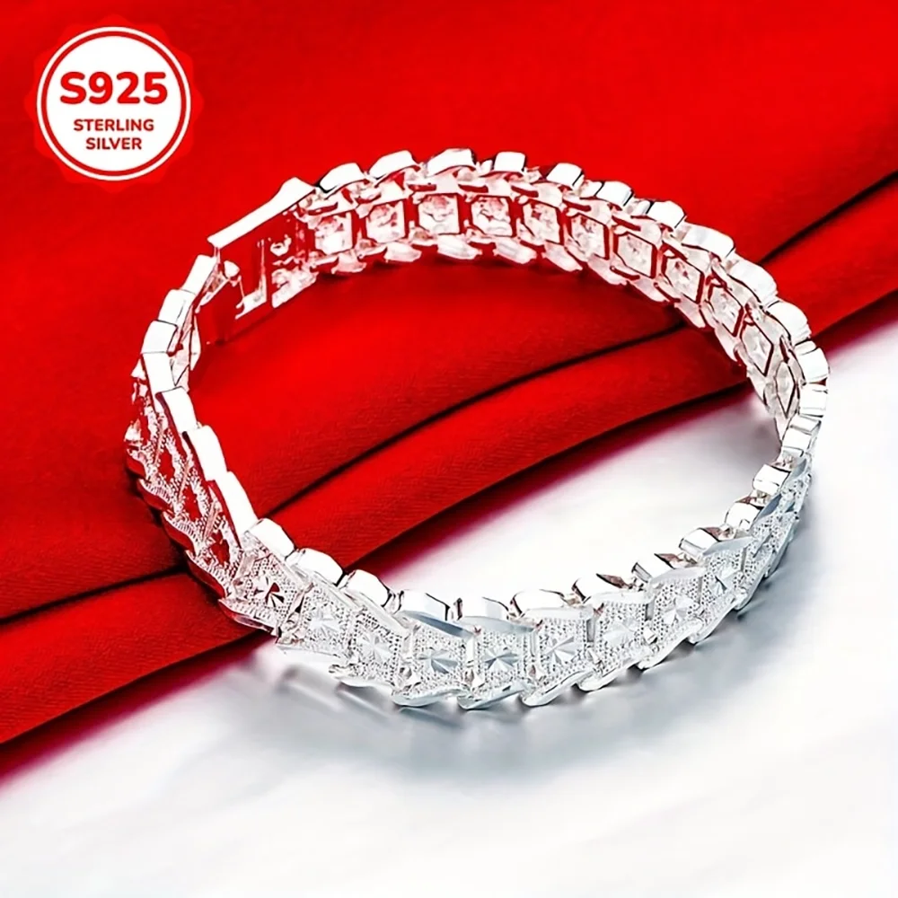 925 Sterling Silber 8-Zoll Klassisches Armband, Geeignet für Männer und Frauen, Hochzeits- und Verlobungsschmuck – Detail 4