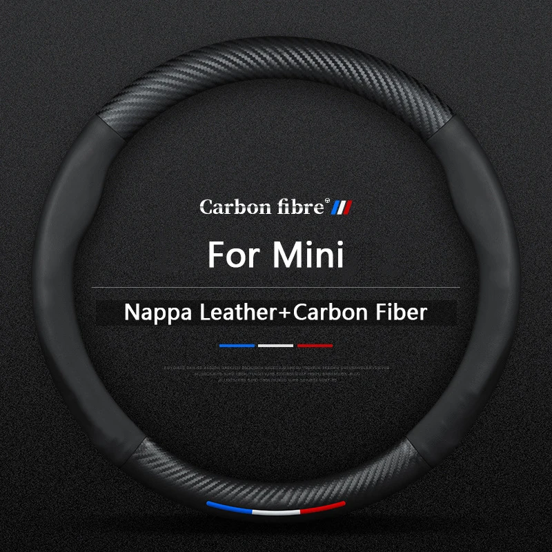 For BMW MINI JWC R54 R55 R56 R60 F54 F55 F56 F57 John Cooper S Clubman Countryman Car Carbon Fiber Leather Steering Wheel Cover
