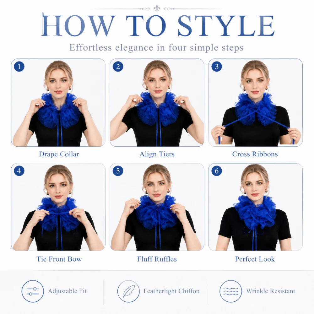 Layered Ruffled False Collar Exquisite Tulle Neck Ruff Faux Collar Three-Dimensional Flower Shape Elegant Detachable Collar