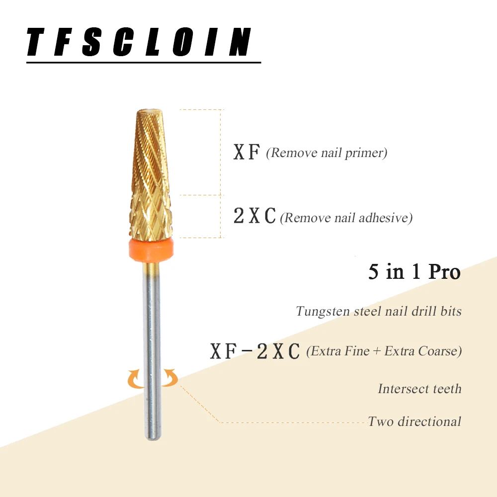 TFSCLOIN Tunsten Steel 5 in/pro Nail Drill Bits,with Nail Polish,Remove Dead Skin,Nail Shaping and Remove Dip Power Nail