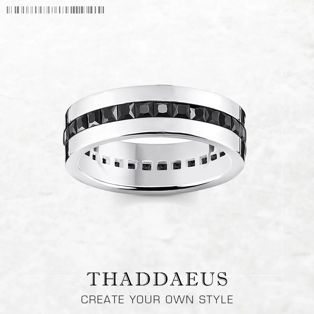 

Band Ring Black Stones Europe Style Vintage Fine Jewelry For Women Men Summer Brand New Pure 925 Sterling Silver Gift