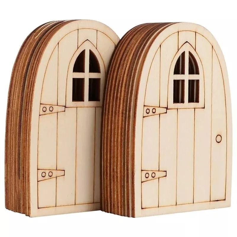 

10pcs Fairy Door Miniature Wooden Garden Doors Windows Unfinished Window Mini House DIY Craft for Wall Home Party Decoration
