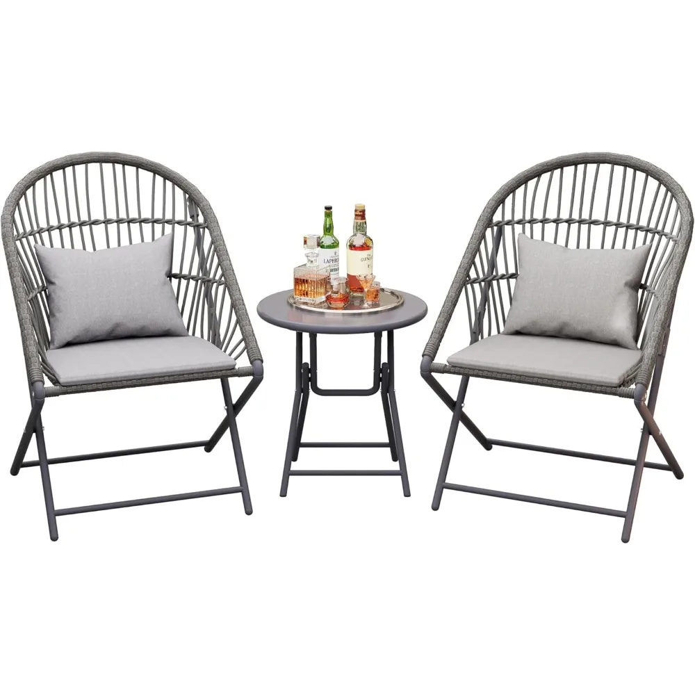 

Foldable 3-Piece Patio Bistro Set with Folding Rattan Chairs and Round Table - Small Outdoor Furniture for Balcony, Garden