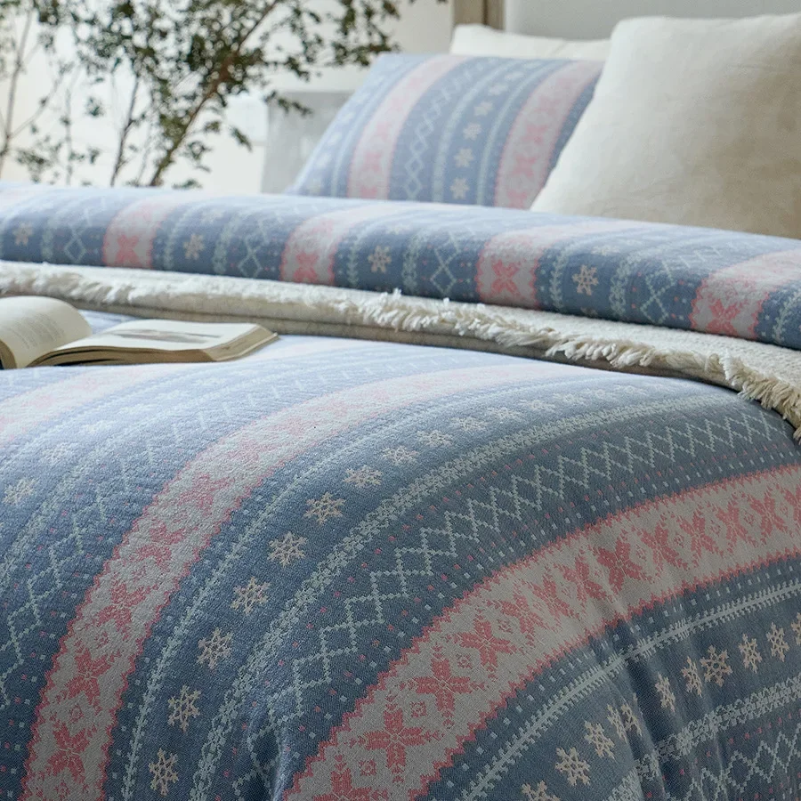 Striped Duvet Cover Set Queen /King Size100% Cotton Bedding Set Soft Christmas snowflakes Comforter Cover 4pcs