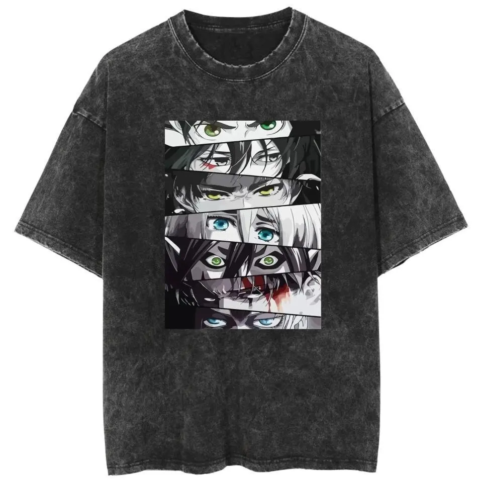 2026 New Hot Summer 2026 Oversized Vintage Washed T-shirt Man Attack on Titan Women Tee Streetwear Print Casual Tops Summer Y2k