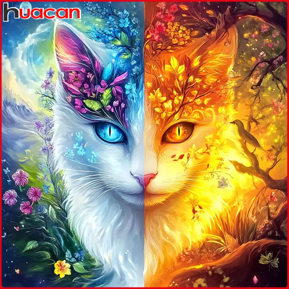 Huacan Neuheiten 2026 Diamantmalerei Eis und Feuer Katze Blume Diamantstickerei Tier Komplettset Handgemachtes Geschenk
