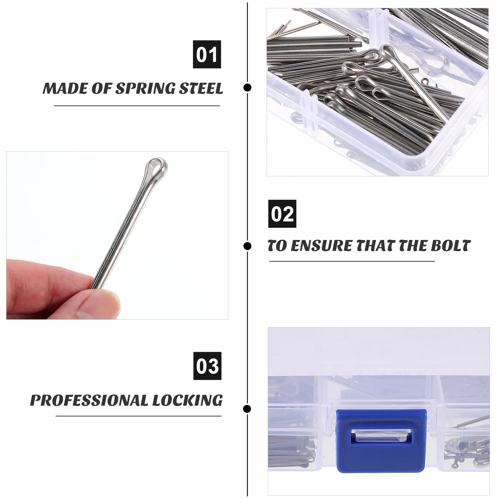 Key Fastner Fitting Assortment Kit Cotter Pin Hook Fastener Silver Stainless Steel Metal Hitch