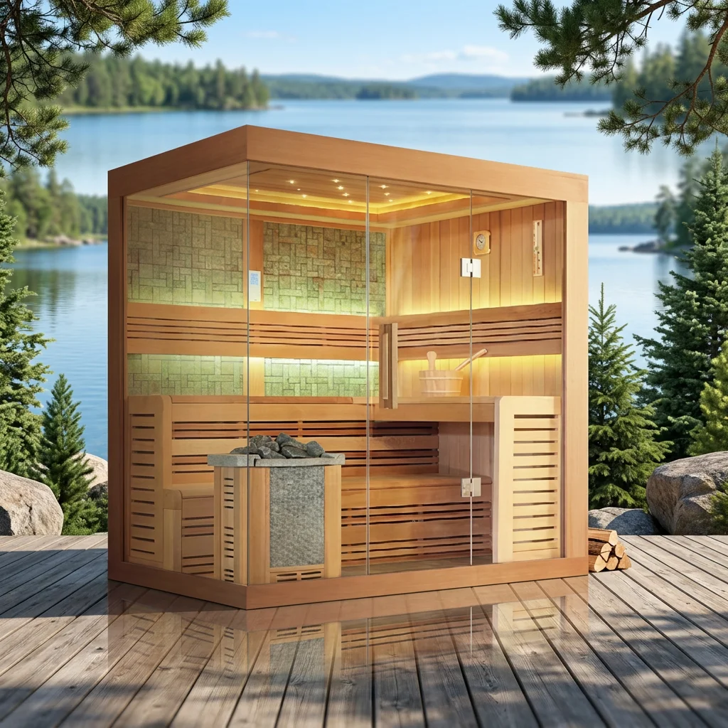 Hot Selling 4 Person Traditional Infrared Sauna Outdoor With Sauna Wood Stove Smart Control Panel Sauna Infrared