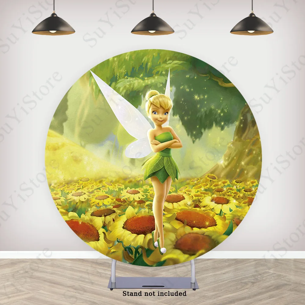 Tinker Bell Round Photo Backdrop Cover For Girls Birthday Princess Iridessa Custom Circle Photography Background