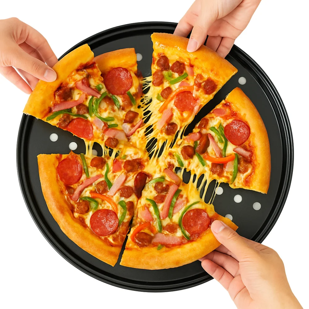 

Carbon Steel Perforated Pizza Pan Non Stick Mupti Purpose Cooking Plate Round 10/11/12 Inch Pizza Baking Tray Crispy & Bubbly
