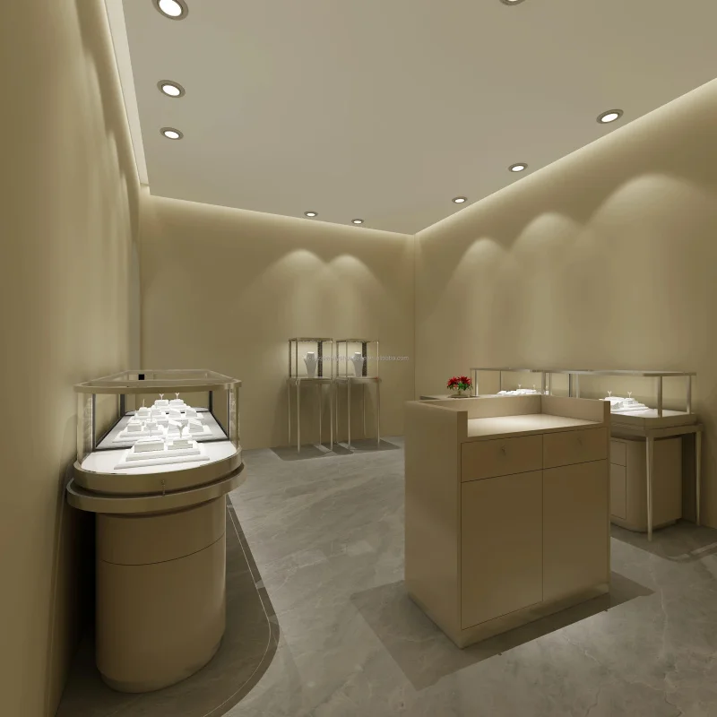 custom.High-End Brown Tempered Glass Jewelry Display Cabinet LED Lighting Waterproof Customize Size Showroom