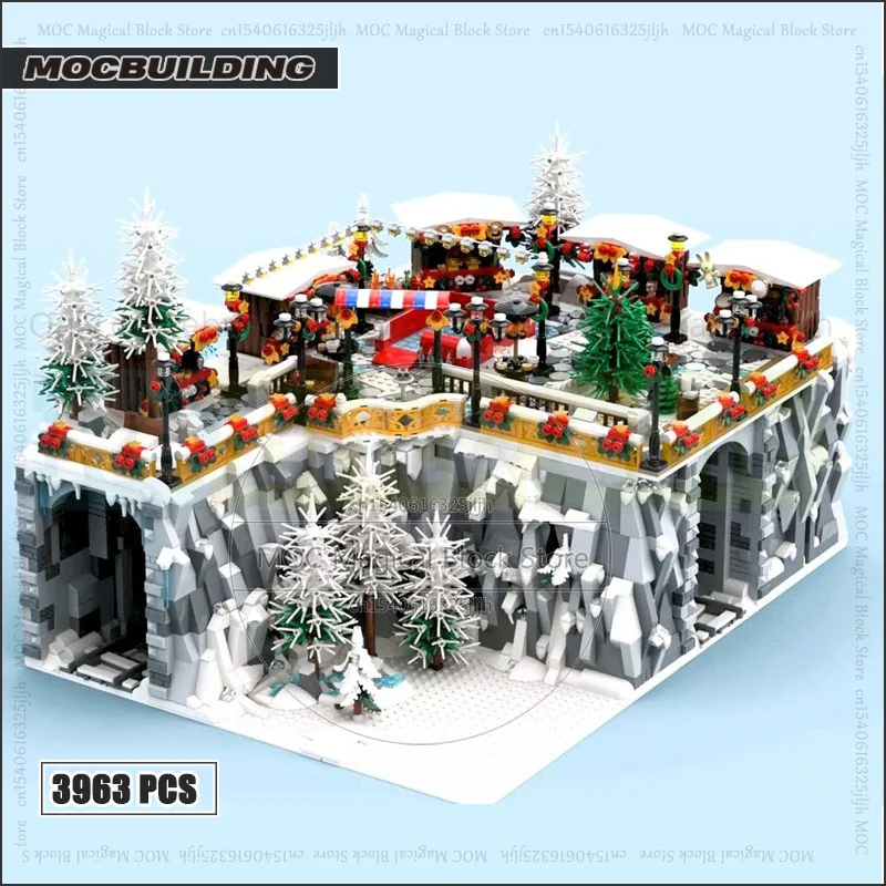 Seasonal Moc Building Blocks Winter Village Christmas Market Technology Bricks Architecture Collection Display Toys Xmas Gifts
