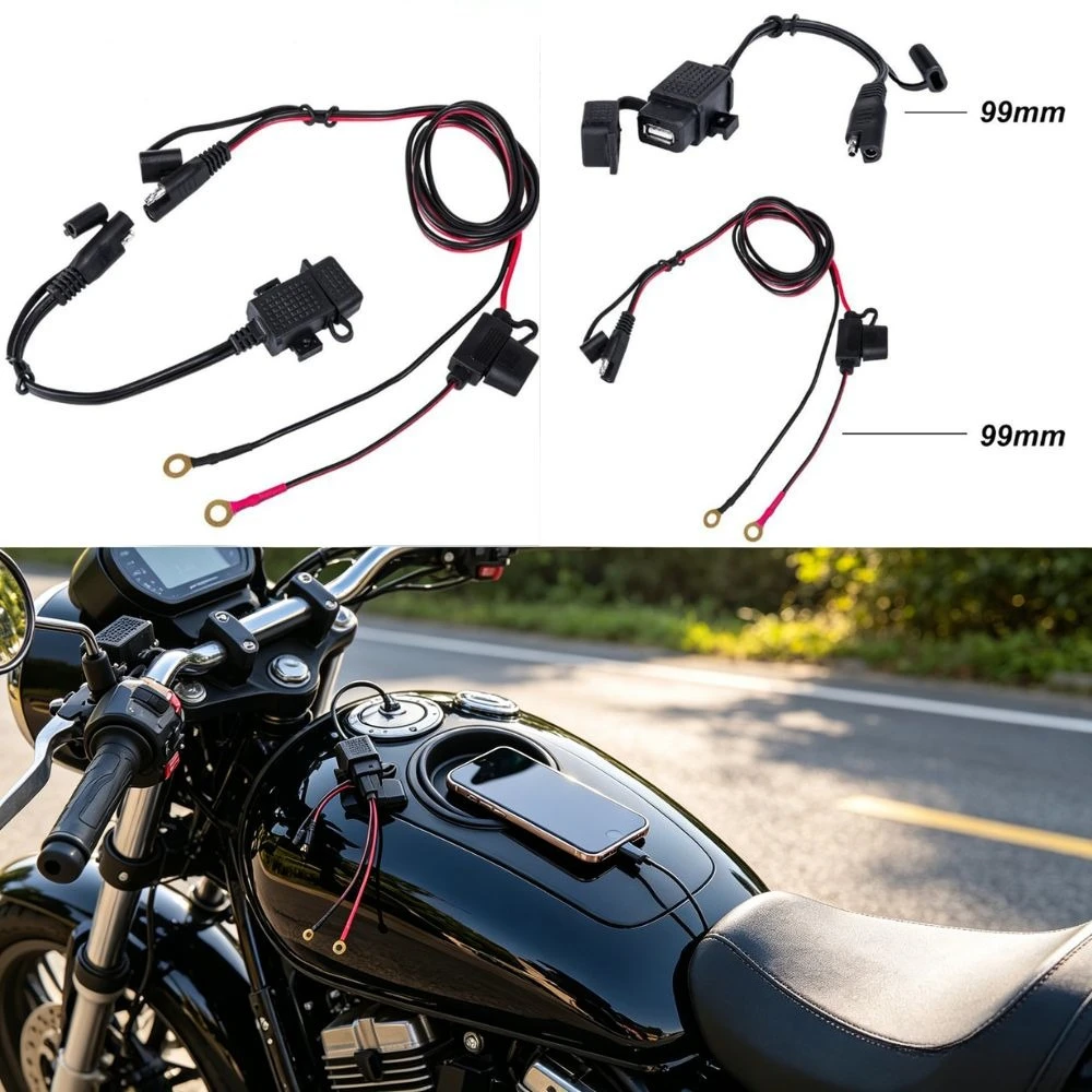 12V Waterproof SAE to USB Charging Cable Inline Fuse Power Adapter for Motorcycle Phone GPS MP4 Device