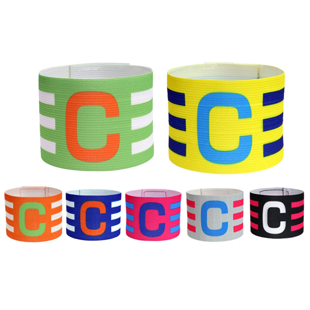 Soccer Player Captain Group Armband Adjustable Brazalete Capitan Band Breathable Stripe Arm Band Clear Icon with Touch Fastener