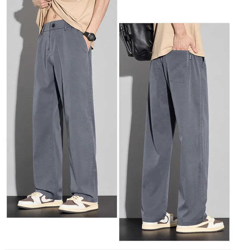 2025 Summer New Thin Men's Casual Pants Korean Fashion Straight Leg Baggy Pants Streetwear Elegant Men Clothing