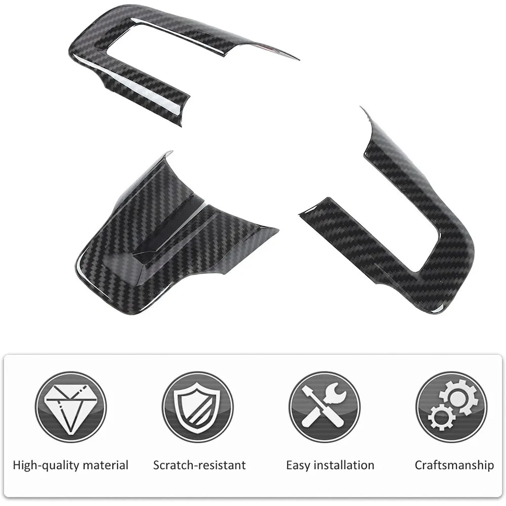 1Set Carbon Fiber Steering Wheel Decoration Interior Trim Kit Accessories for 2015-2023 Ford Mustang