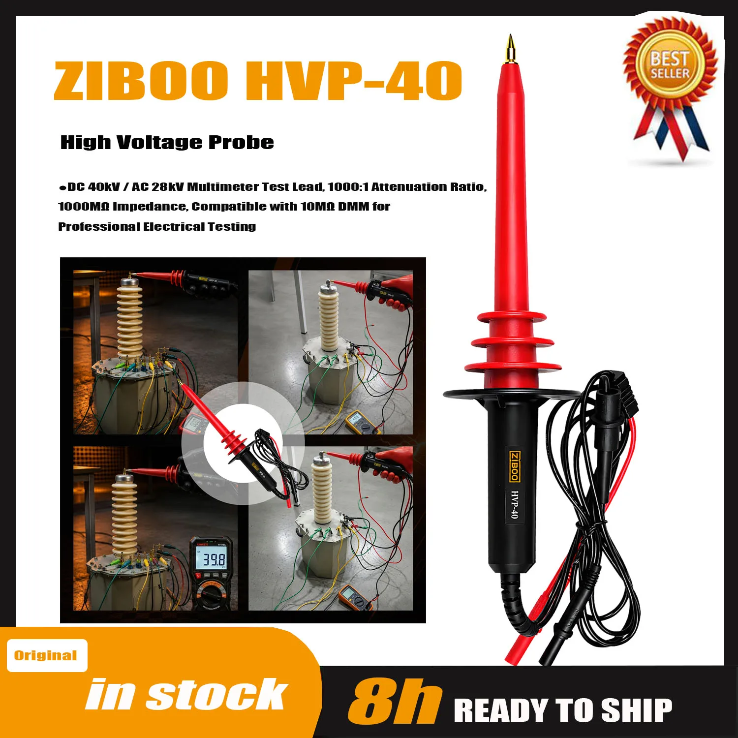 ZIBOO HVP-40 High Voltage Probe, DC 40kV / AC 28kV Multimeter Test Lead, 1000:1 Attenuation Ratio, 1000MΩ Impedance.