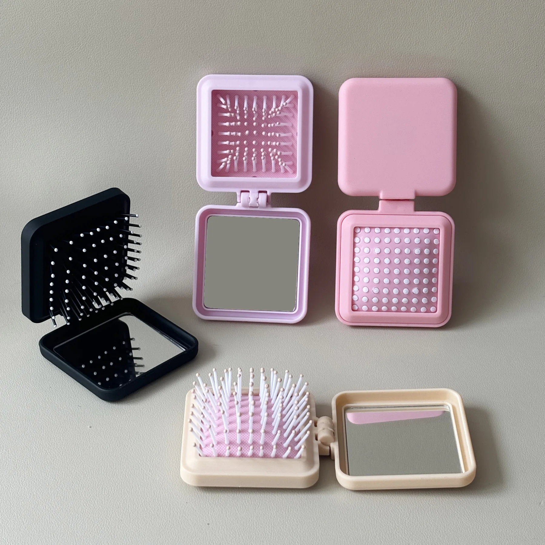 

Macaron colored airbag comb, massage hair comb, 2-in-1 folding mirror comb, portable square makeup mirror