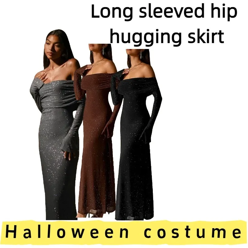 

Women's Off-Shoulder Flared Long Sleeve Bodycon Maxi Dress for Evening Parties Formal Events Weekend Gatherings Daily Wear