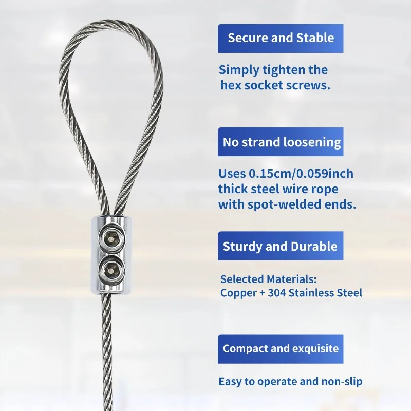 304 Stainless Steel Cable Adjustable Ceiling Suspension Kit for Hanging Lamp Photo Frame Display Hanging Wire Rope with Fittings