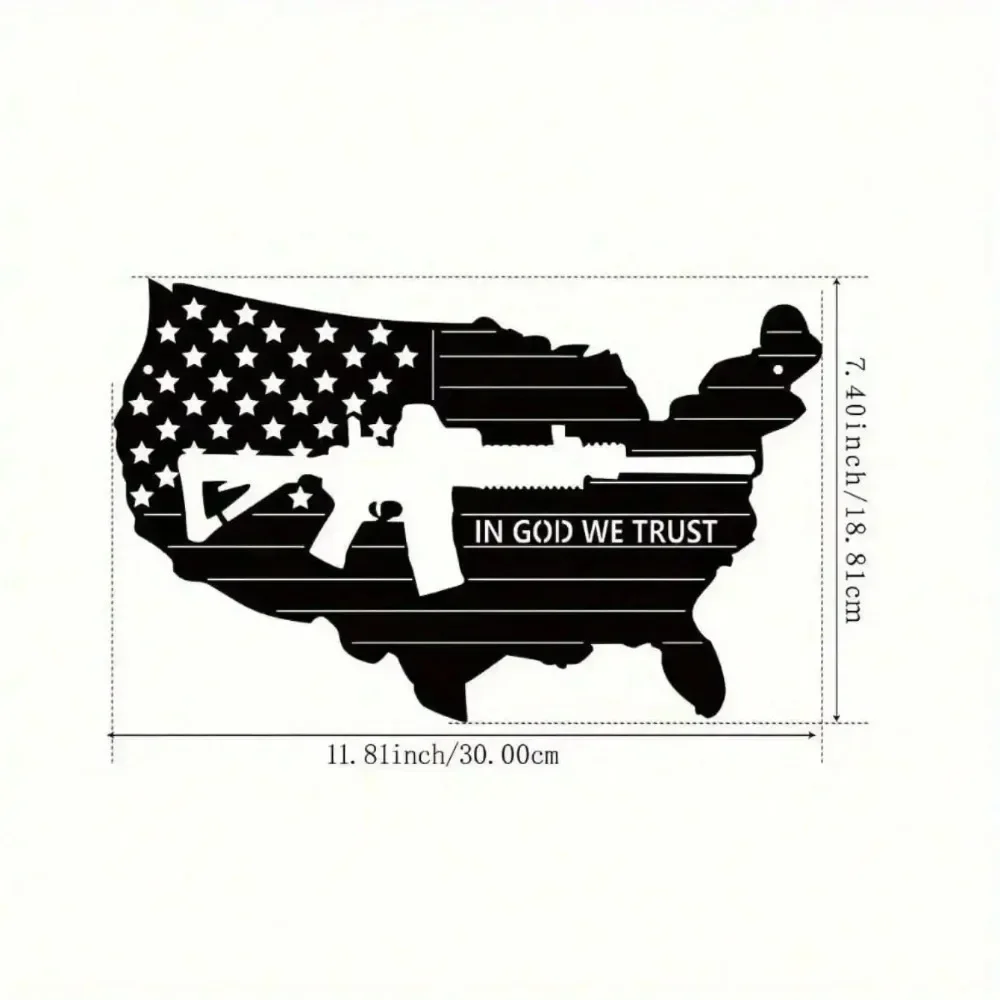CIFBUY Patriotic Vintage Metal Wall Art Retro American Flag Submachine Gun Design Unique Patriotic Decor