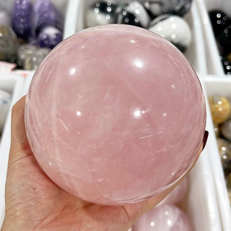 

Natural Rose Quartz Ball Polished Massage Sphere Big Ball Reiki Healing Pink Crystal Home Decoration Stone Crafts