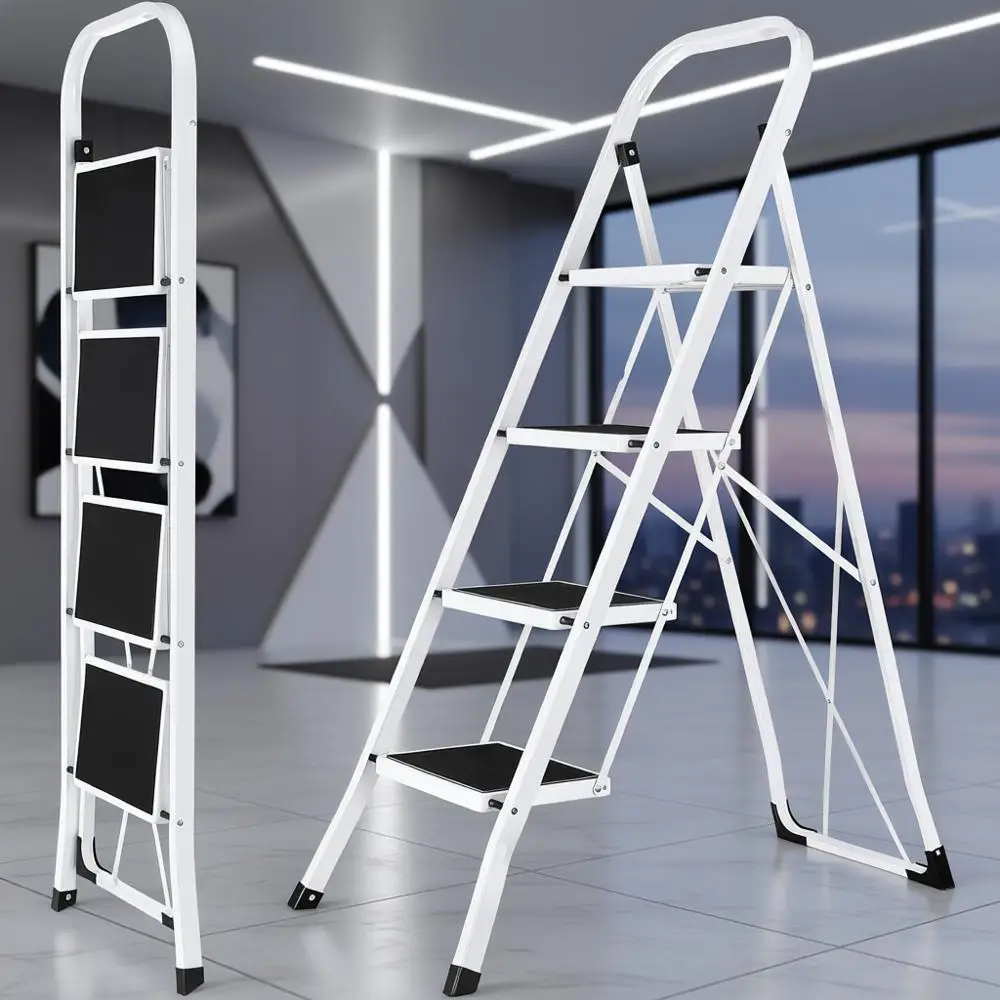 

Складной стул-табурет на 4 ступени для взрослых, усиленный, с поручнями, широкими нескользящими ступенями, грузоподъемность 150 кг, стальная рама, подходит для детей