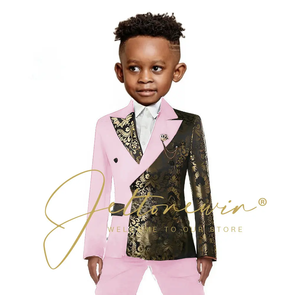 

Pink And Gold Floral Wedding Boys Suit Double Breasted Formal Kids Blazer Set Party Dress Child Tuxedo Jacket Pants 2 Piece Set