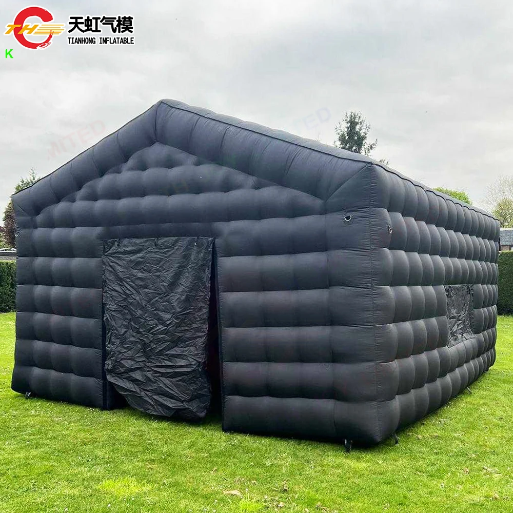 7x5m Black Inflatable Nightclub Tent Outdoor Party Event Inflatable Lawn Tent with Blower Disco Light N Fog Machine