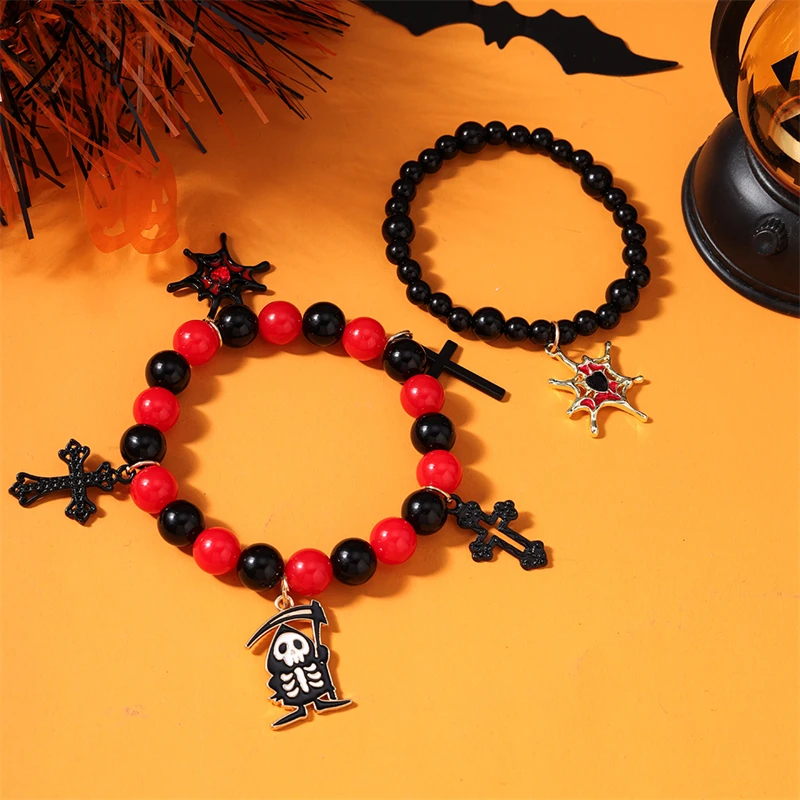 2 Stück/Set, modisches, handgefertigtes Armband mit Perlen für Damen, Halloween-Spinnen- und Kreuzanhänger, Armbänder für Mädchen, Party- und Festivalschmuck, Geschenk. – Detail 5