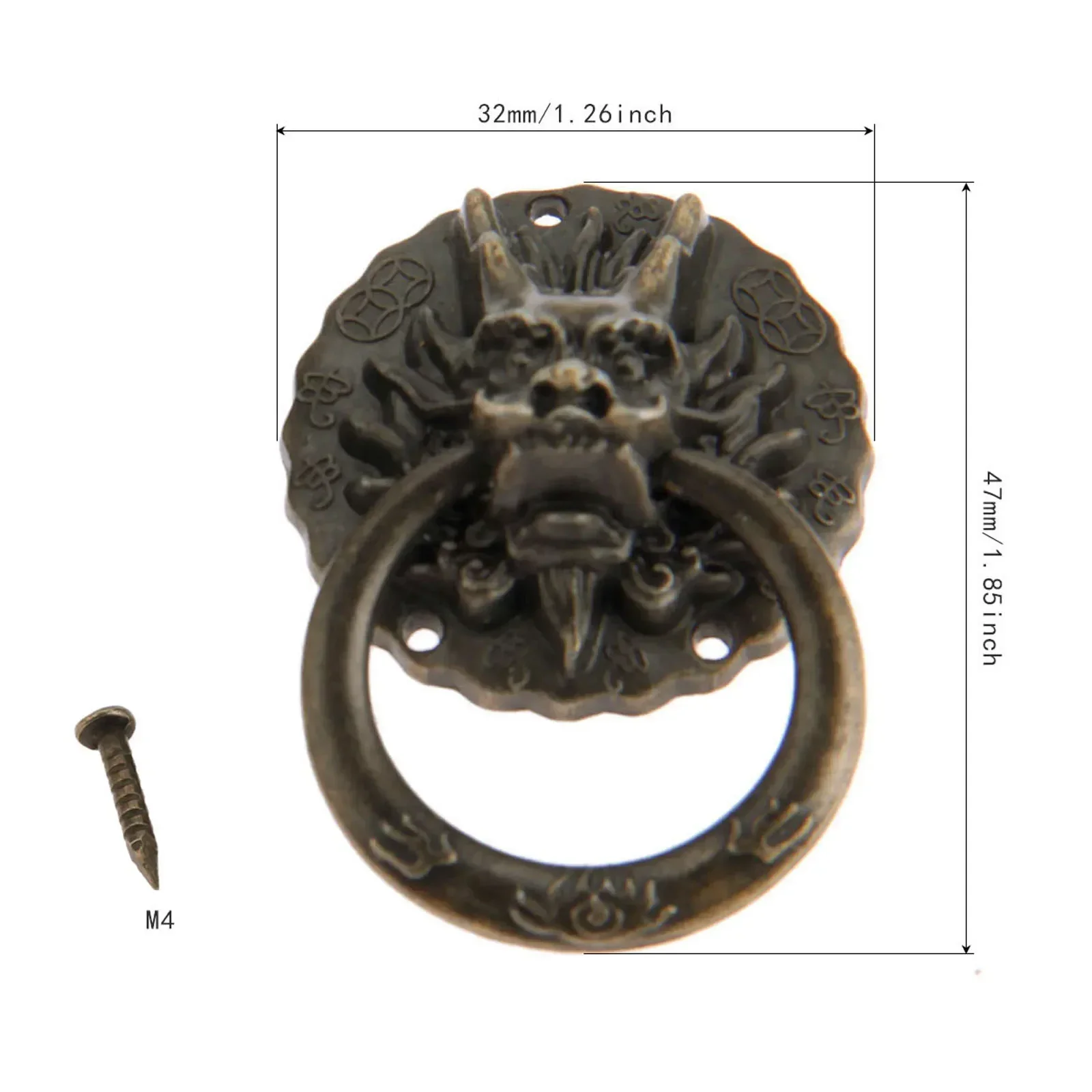 2Pcs Vintage Drachen Kopf Möbel Tür Pull Griff Schrank Kommode Schublade Knöpfe Ring Griff Möbel Hareware 32*47mm
