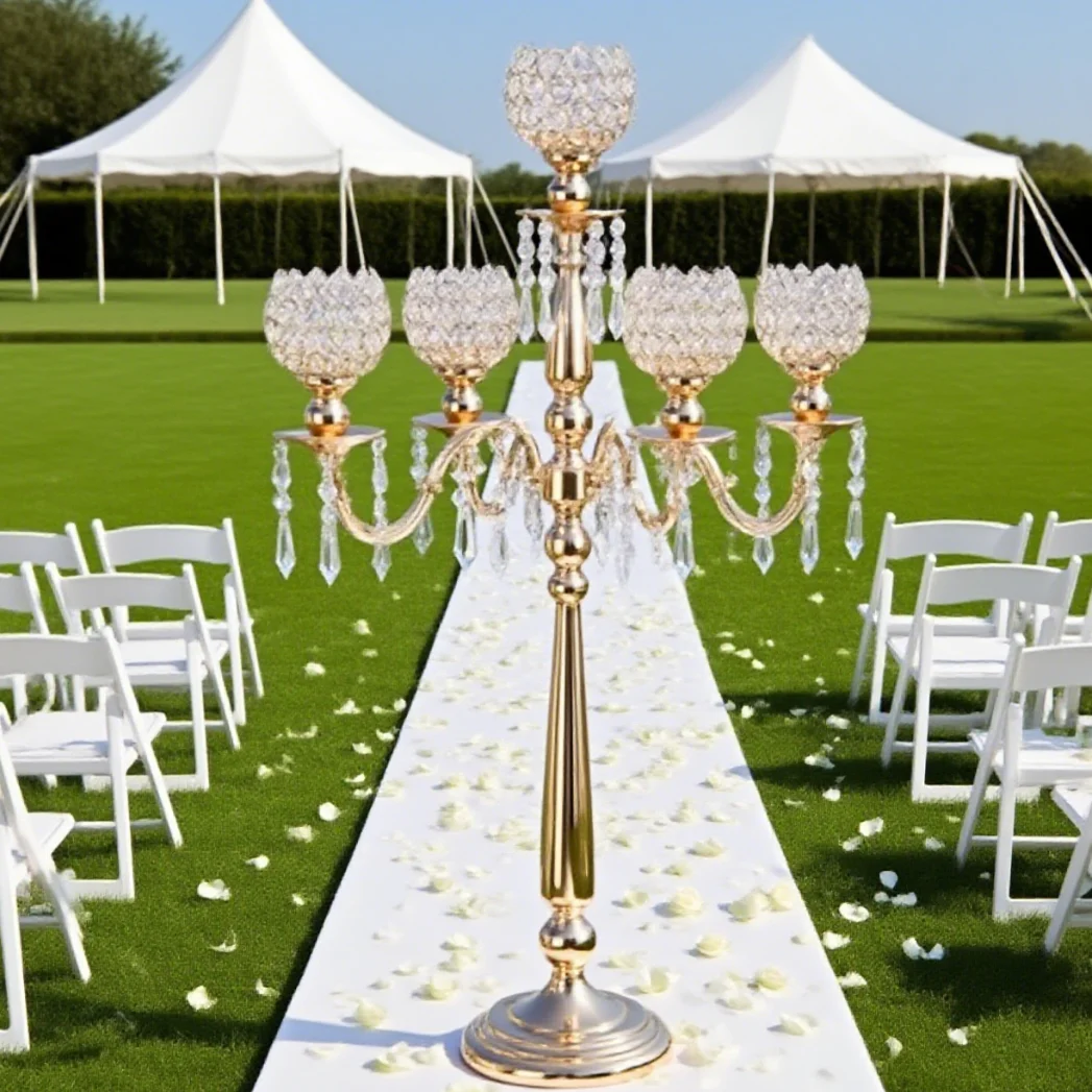 10 pcs)72cm/90cm)f30 5 Arms Candelabra  Wedding Centerpieces Table Decoration Sets Gold Metal Candle Stands 1335