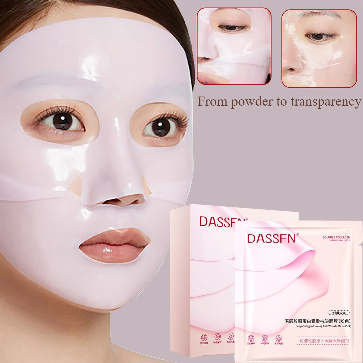 

Deep collagen firming anti-wrinkle pink crystal mask powder becomes transparent fade fine lines deeply nourishes improve dryness